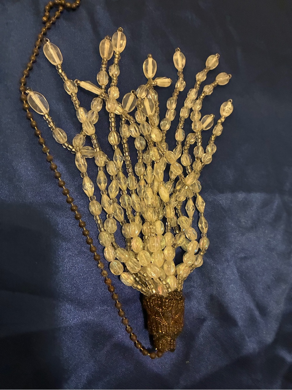 Source Unknown Cream Beaded Tassel Pendant with Brown Chain